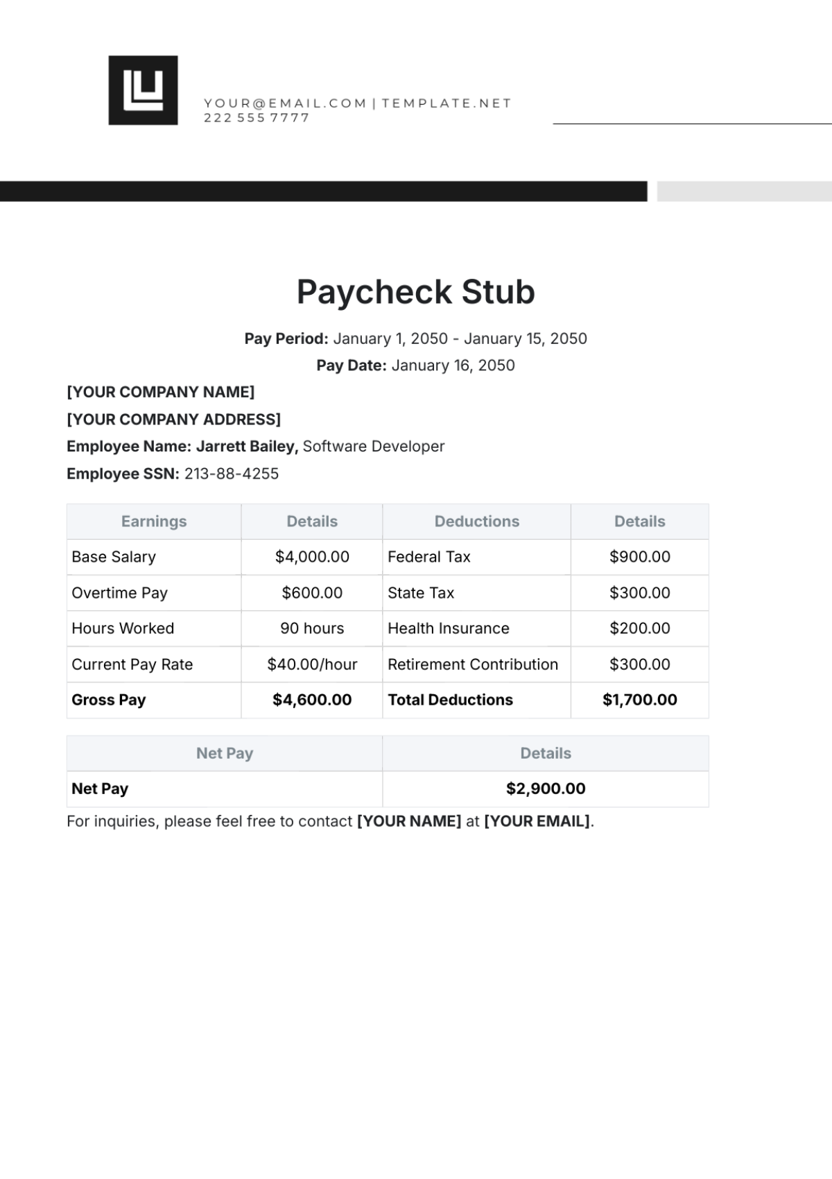 Free Paycheck Stub Template