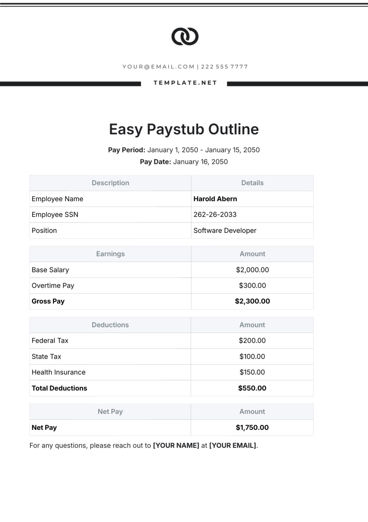 Easy Paystub Outline Template - Edit Online & Download