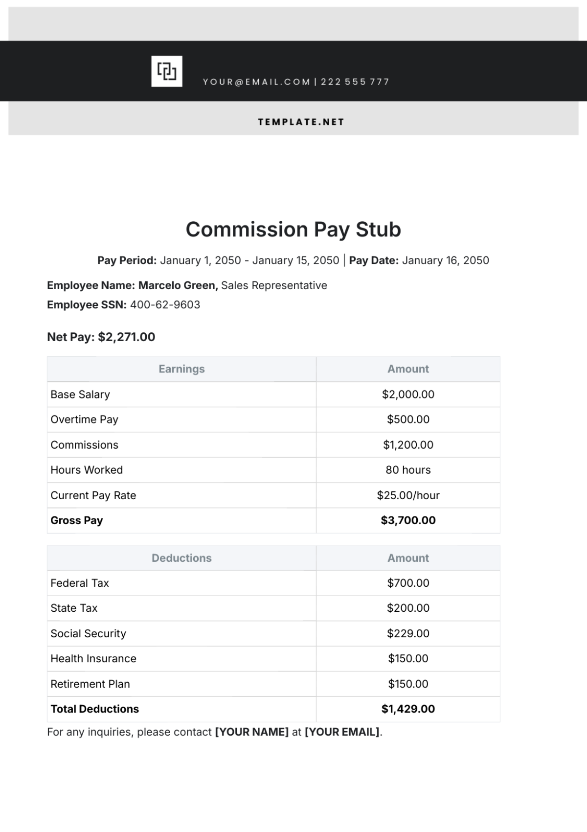 Commission Pay Stub Template - Edit Online & Download