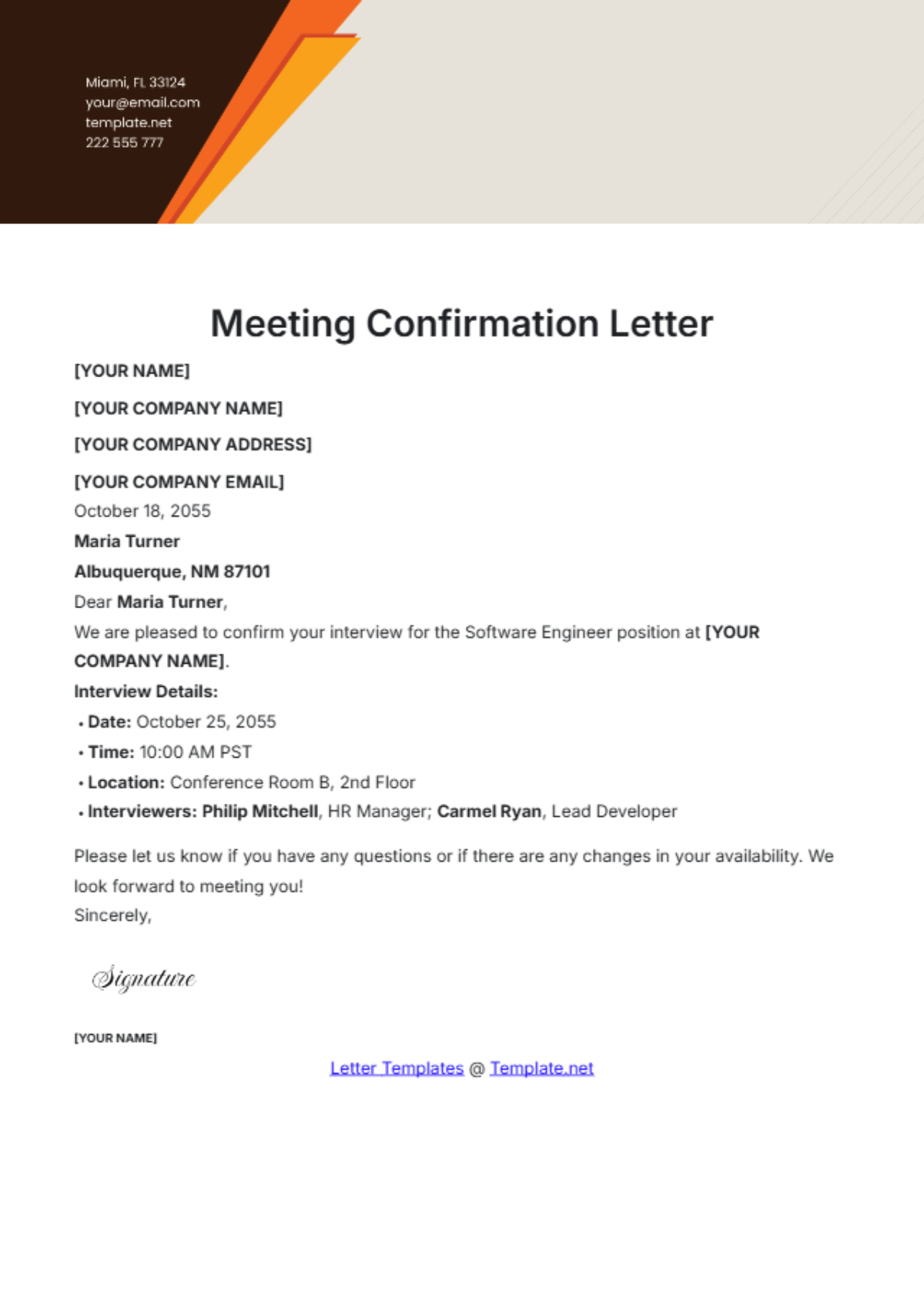 Meeting Confirmation Letter Template - Edit Online & Download