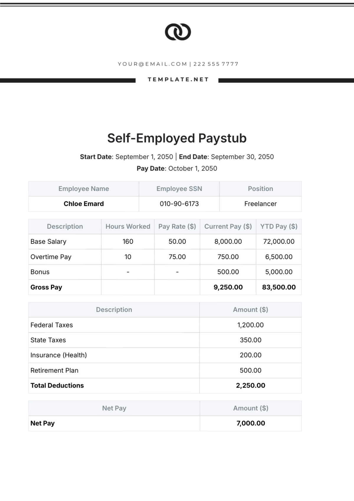 Self-Employed Paystub Template - Edit Online & Download