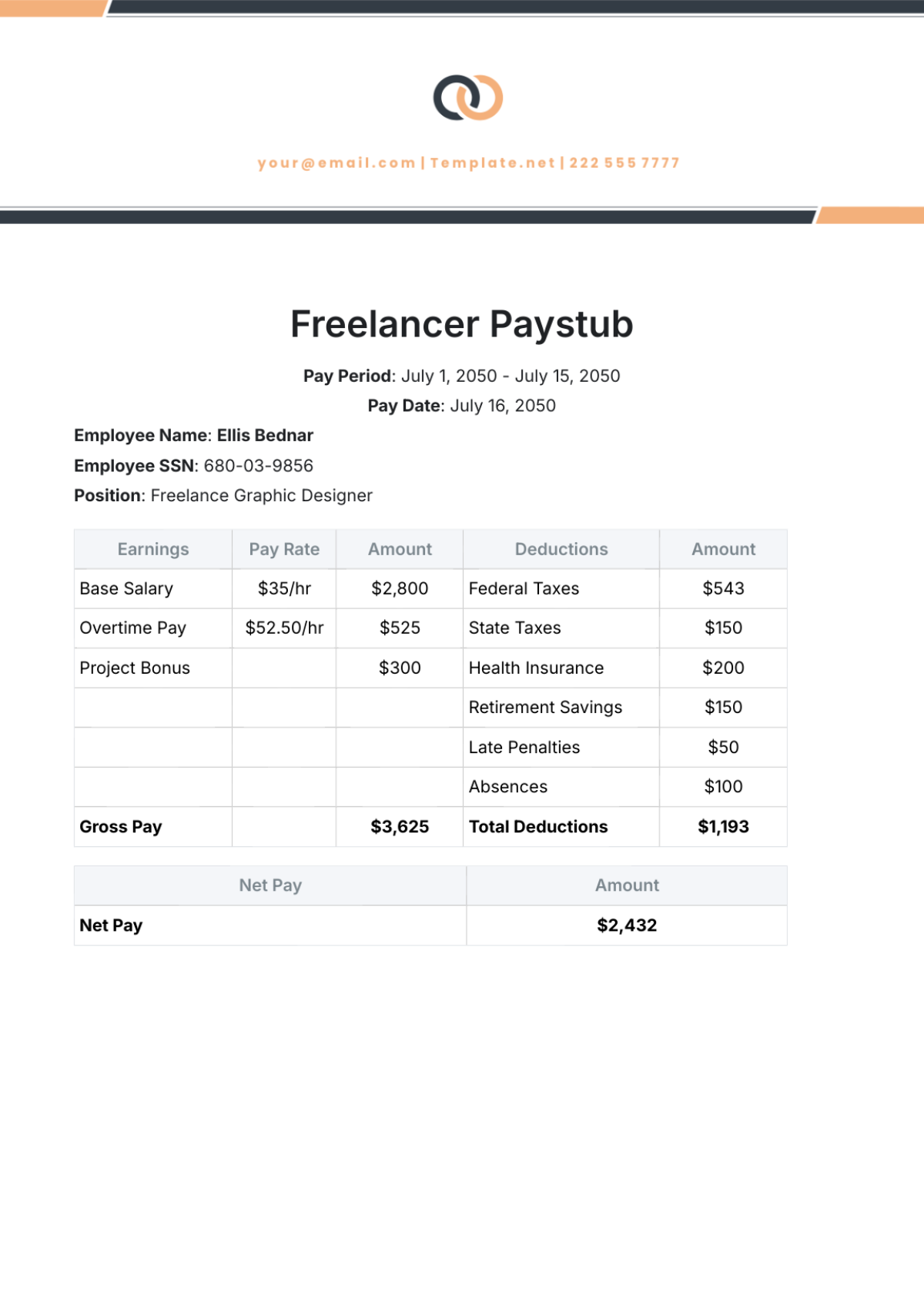 Freelancer Paystub Template - Edit Online & Download