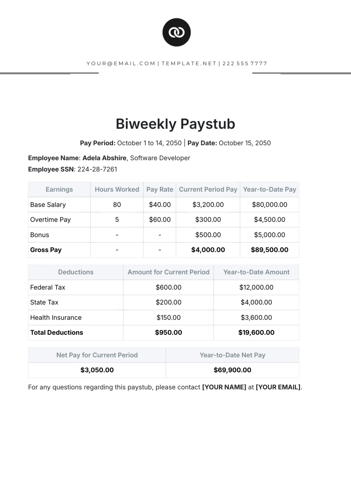 Free Biweekly Paystub Template