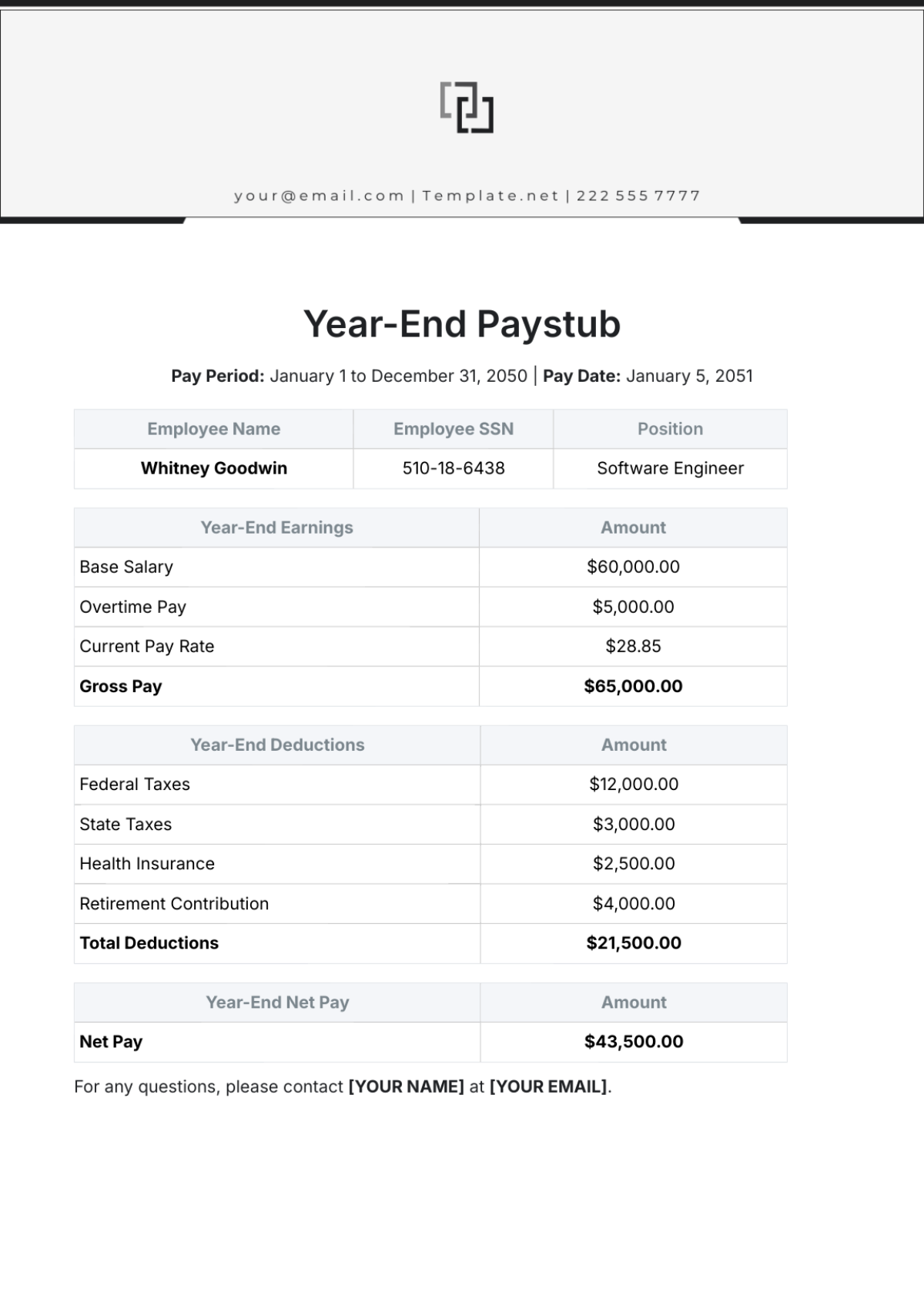 Year-End Paystub Template - Edit Online & Download