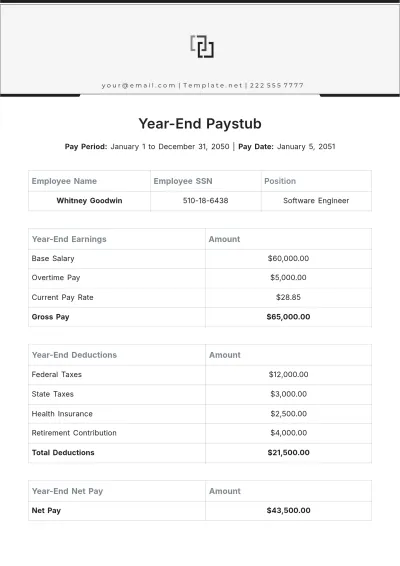 Free Year-End Paystub Template to Edit Online