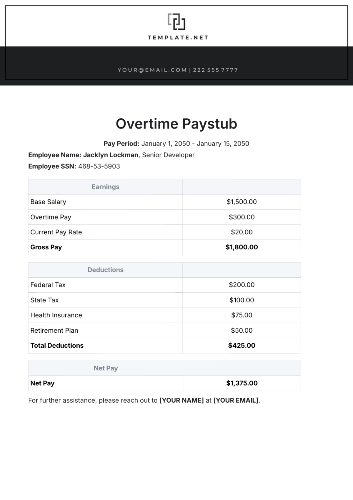 Overtime Paystub Template - Edit Online & Download