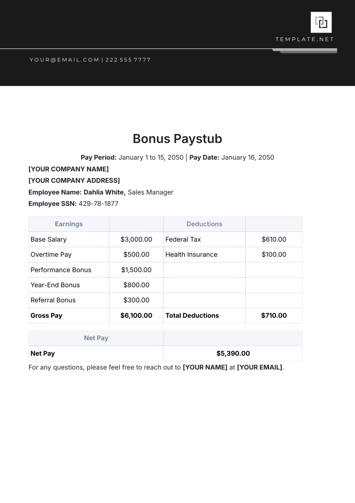 Bonus Paystub Template - Edit Online & Download