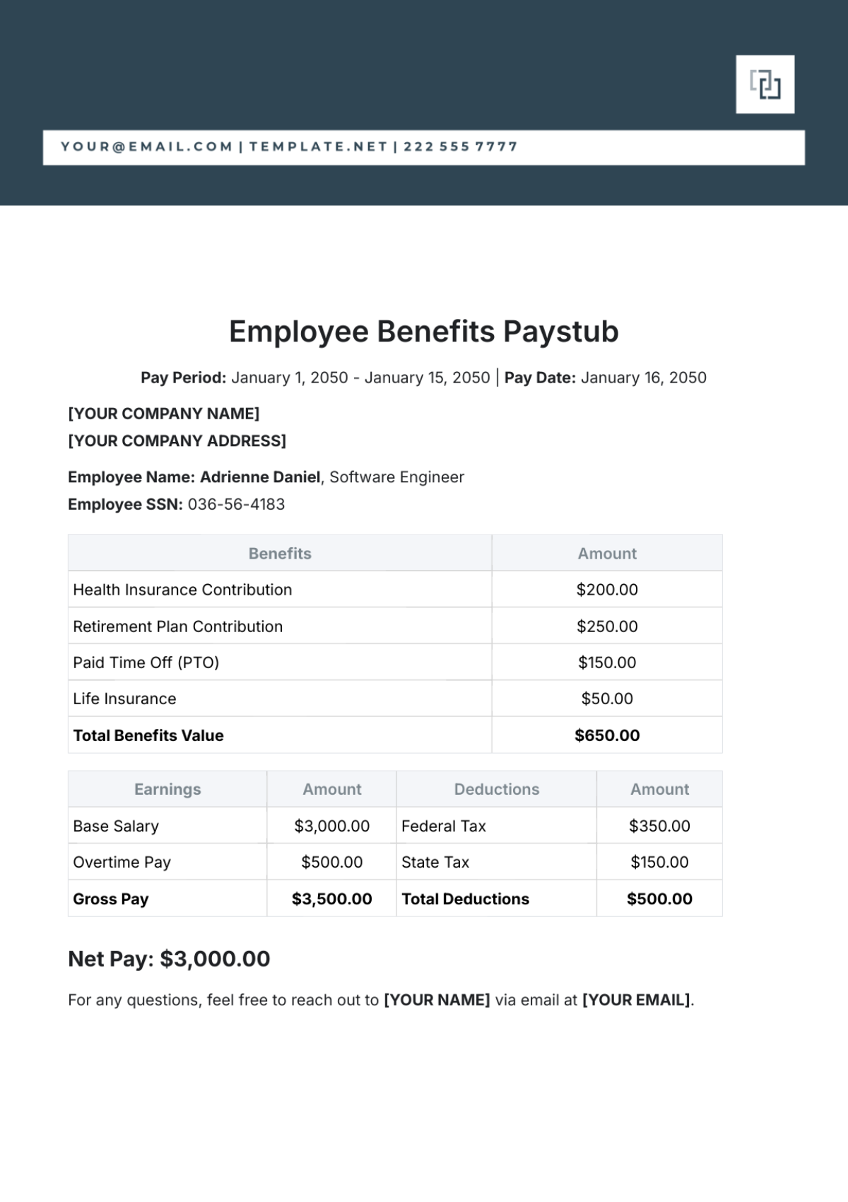 Employee Benefits Paystub Template - Edit Online & Download