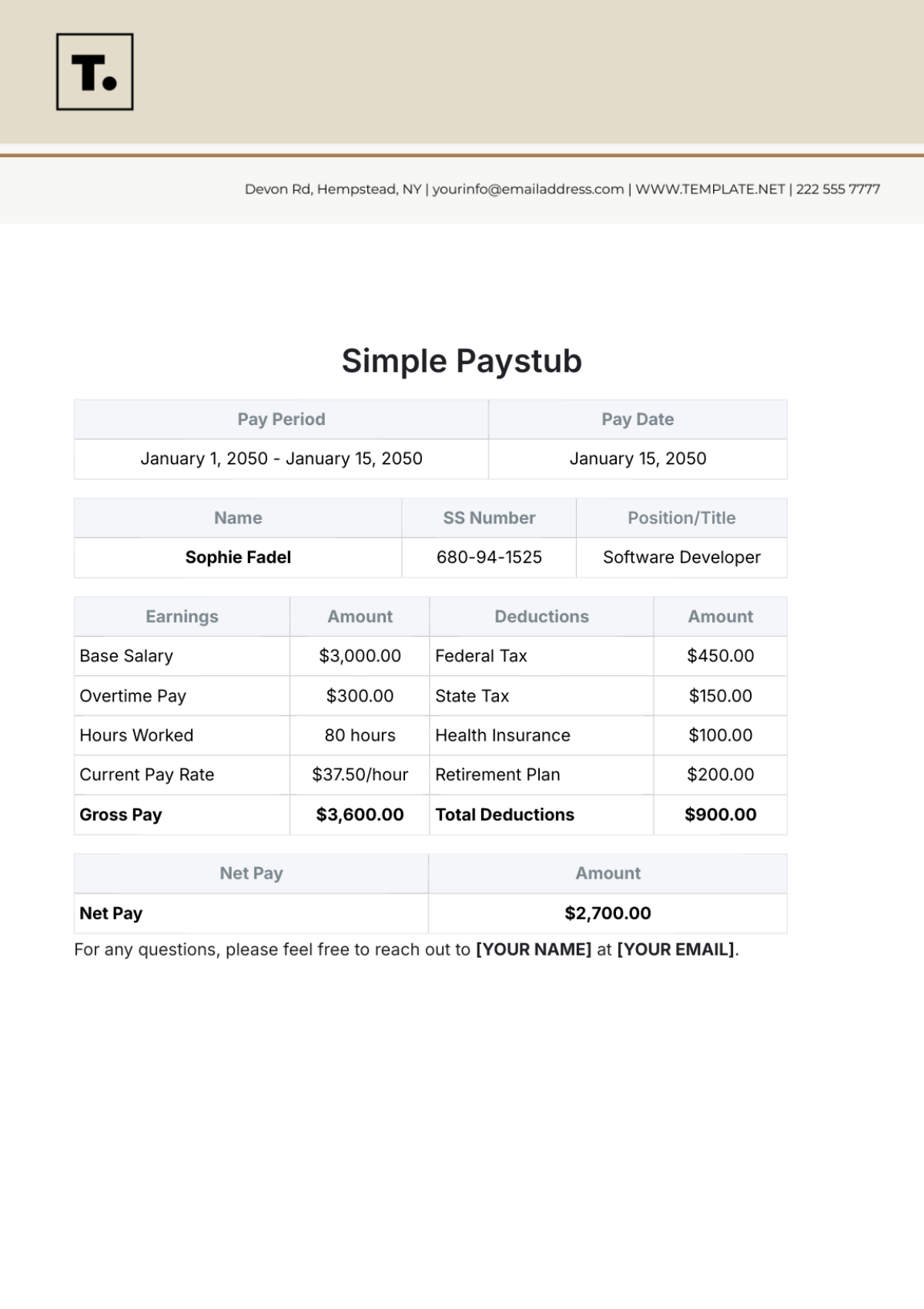 Simple Paystub Template - Edit Online & Download