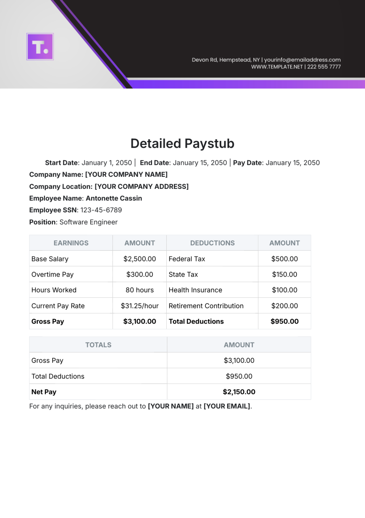 Detailed Paystub Template - Edit Online & Download