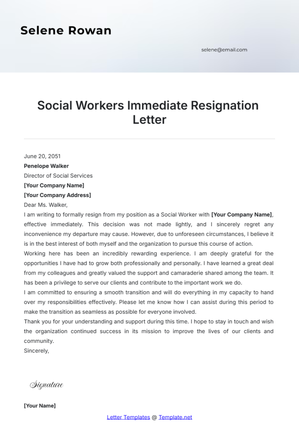 Social Workers Immediate Resignation Letter Template - Edit Online & Download