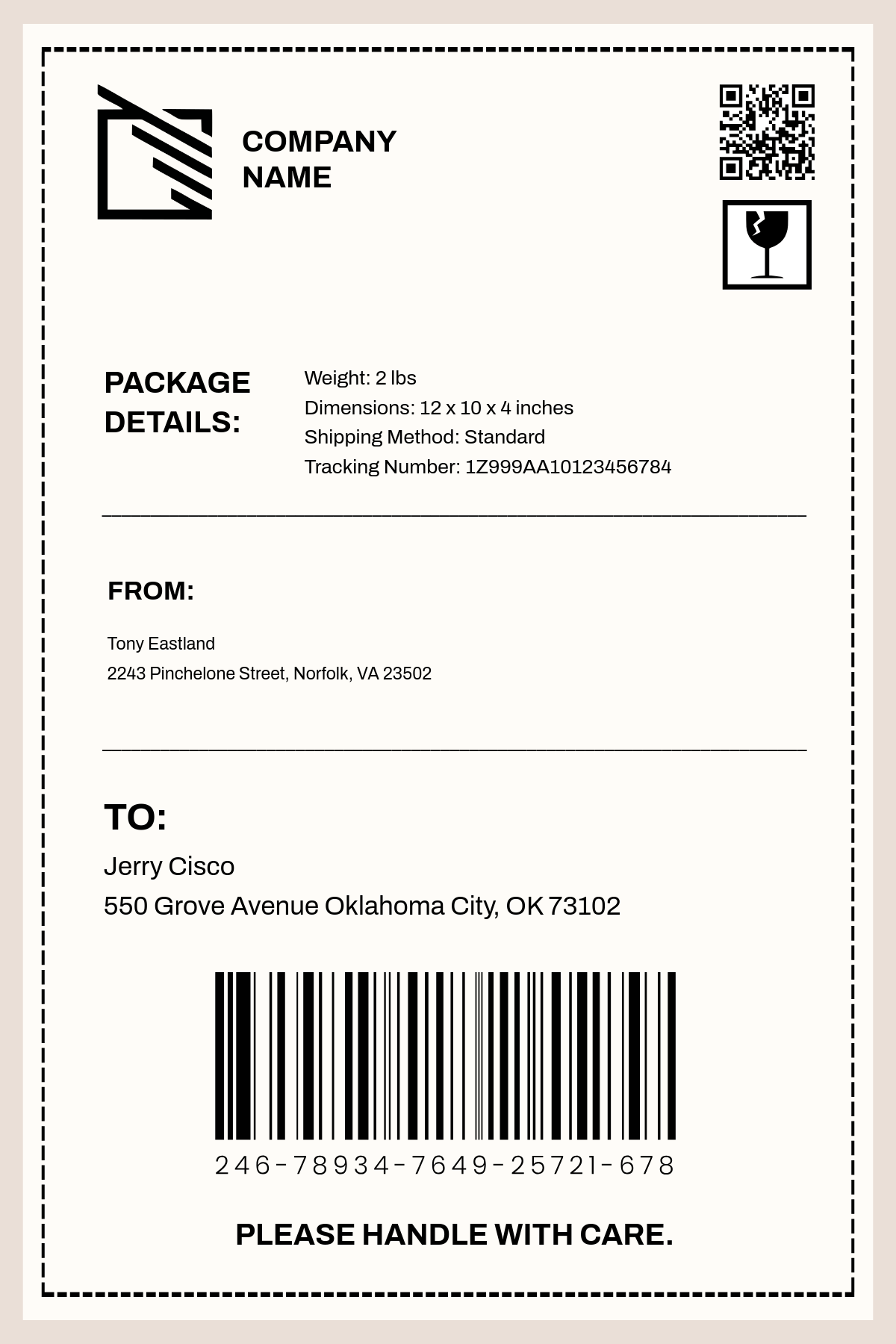 Editable Shipping Label