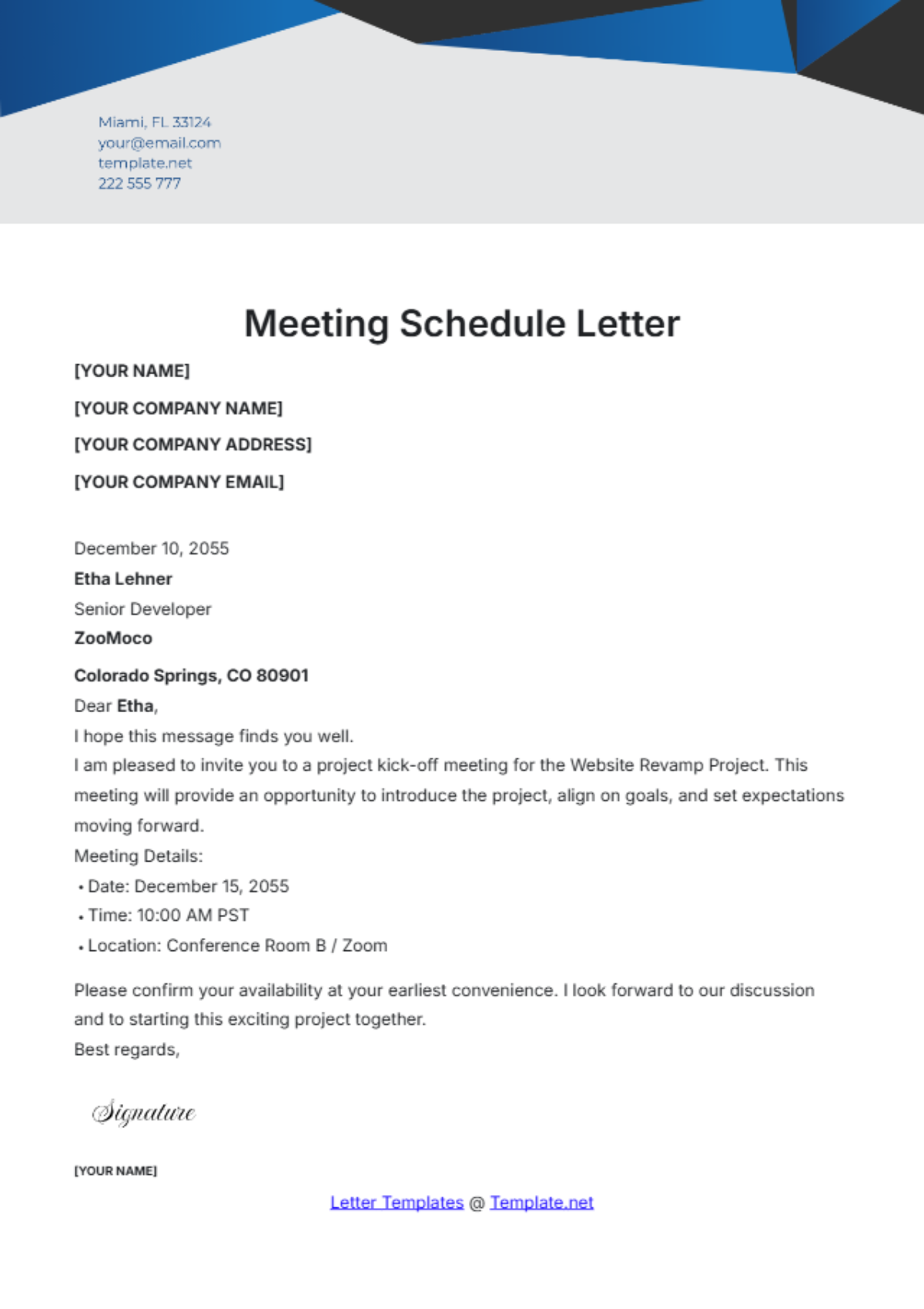 Meeting Schedule Letter Template - Edit Online & Download