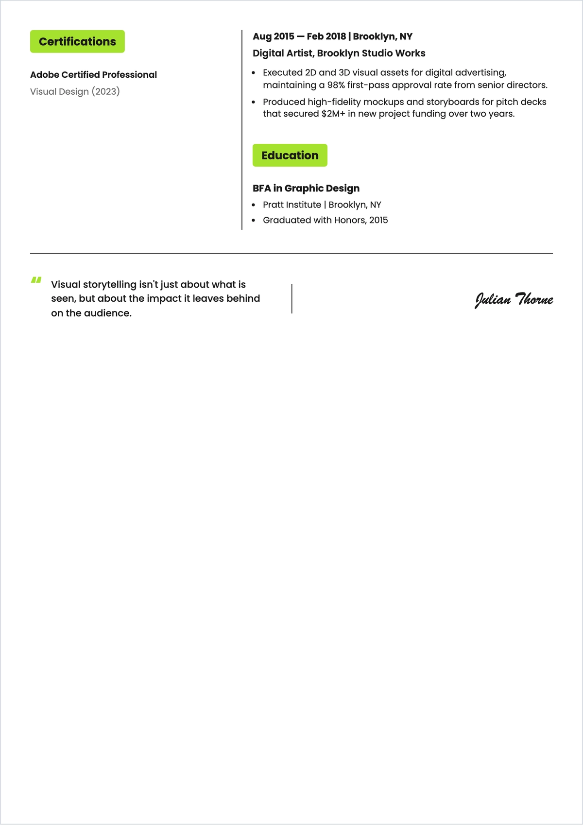 Free Creative Artist ATS Resume Template, AI Resume Builder