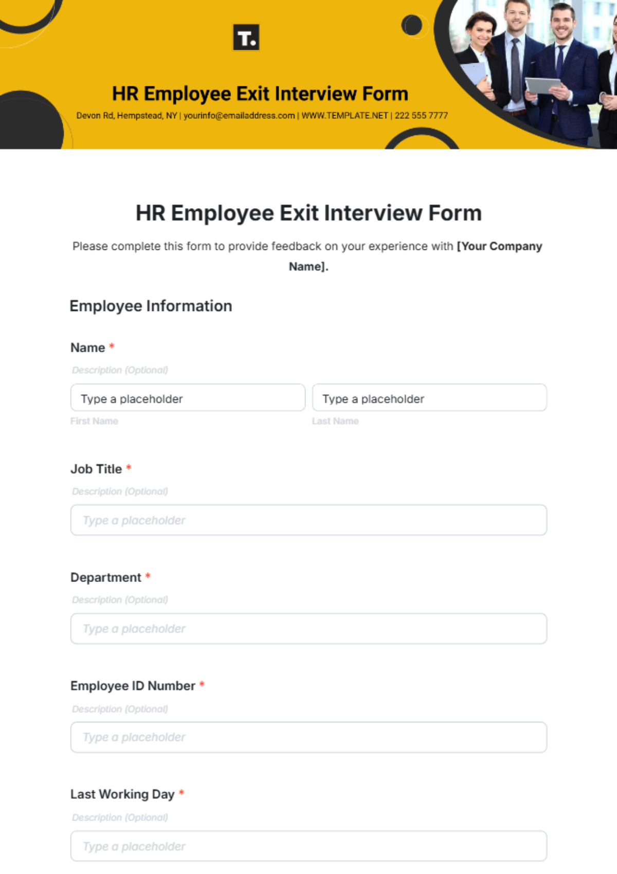 Free HR Employee Exit Interview Form Template