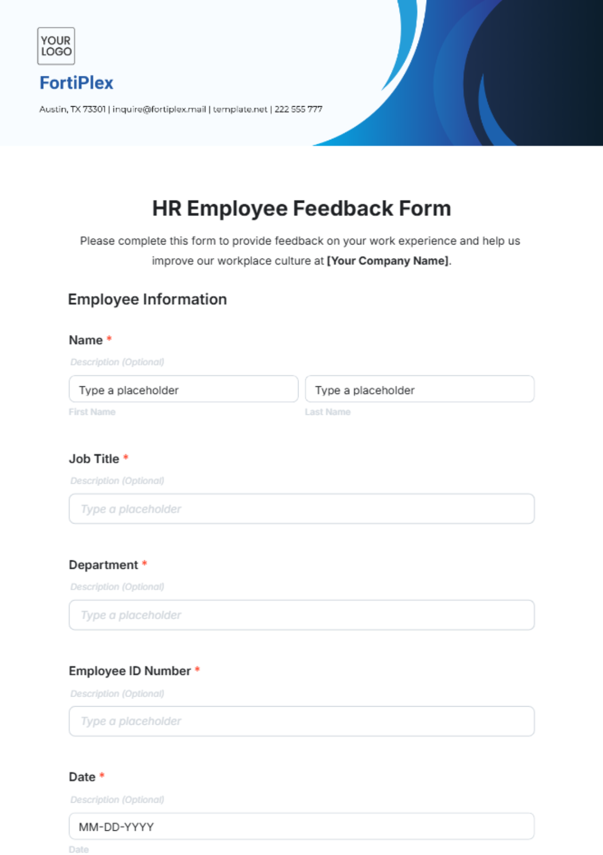 HR Employee Feedback Form Template - Edit Online & Download