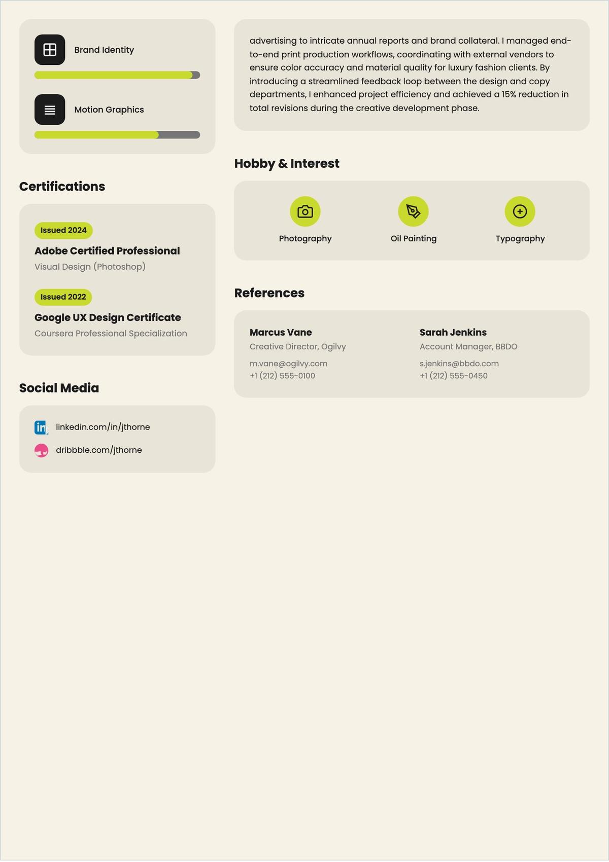 Free Artistic ATS CV Template, AI Resume Builder
