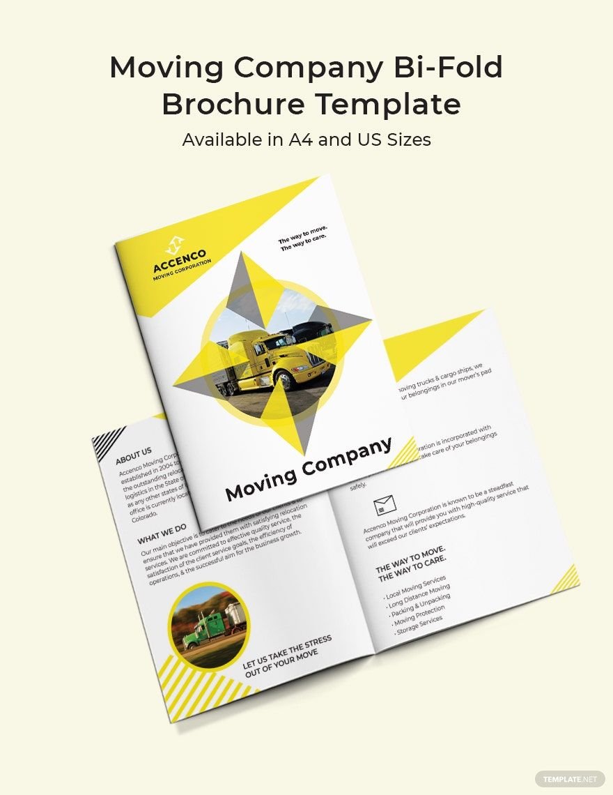 Moving Company Bi-Fold Brochure Template in Word, Google Docs, Illustrator, PSD, Apple Pages, Publisher, InDesign