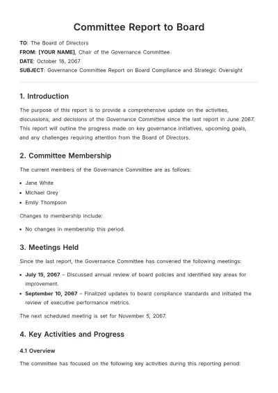 Free Committee Report to Board Template to Edit Online