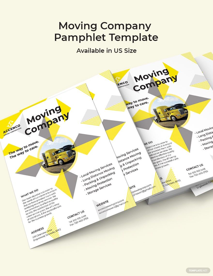 Moving Company Pamphlet Template in Word, Google Docs, Illustrator, PSD, Apple Pages, Publisher, InDesign