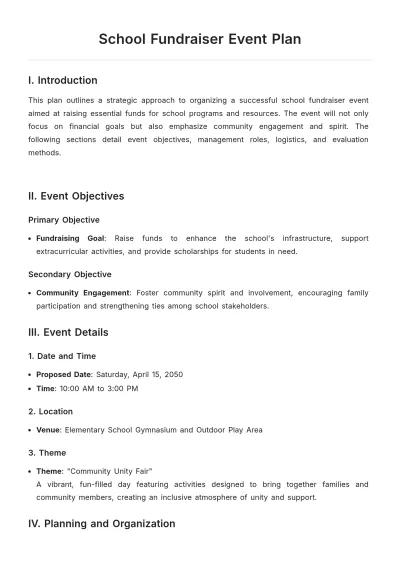 Free School Fundraiser Event Plan Template to Edit Online