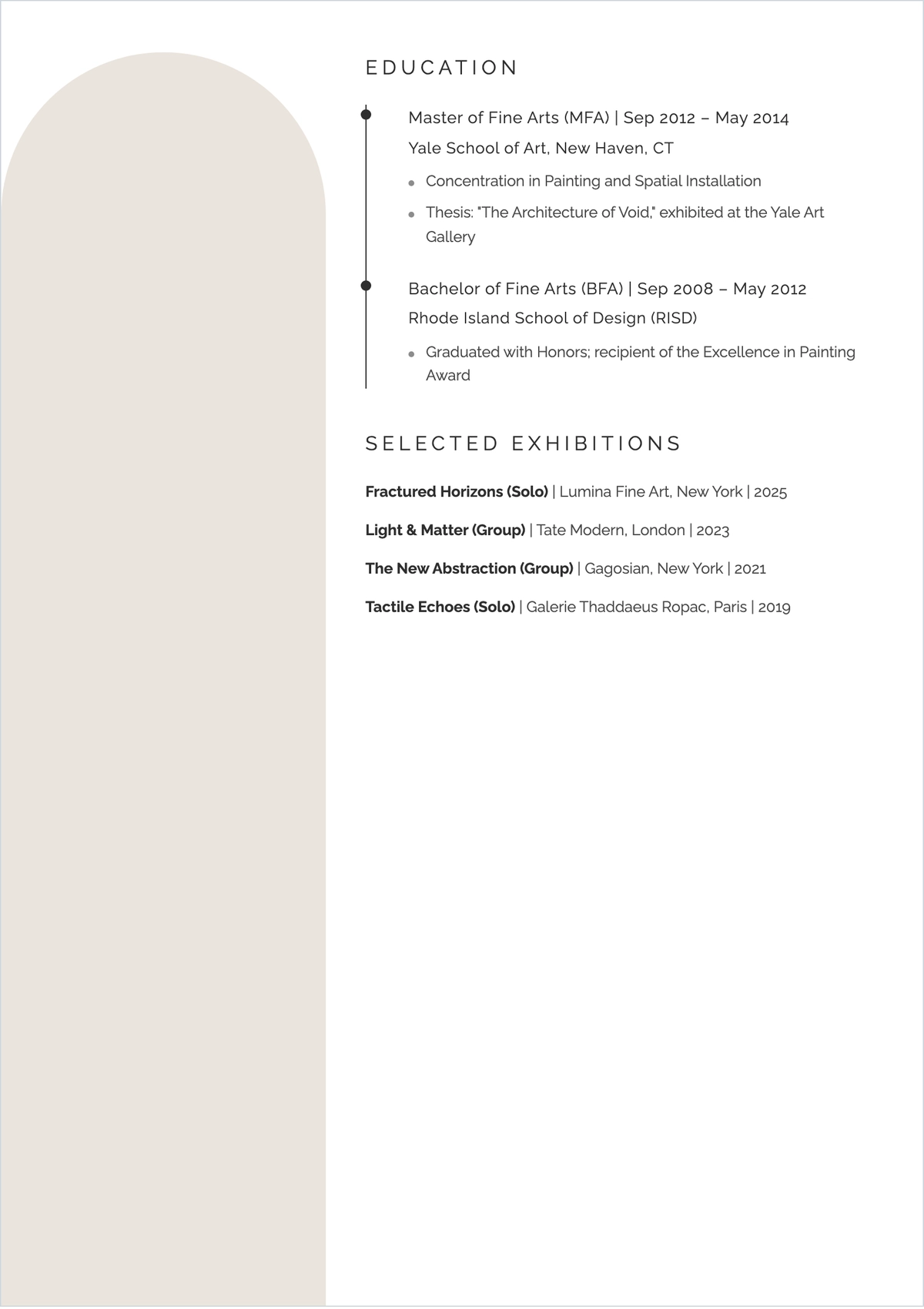 Free Minimalist Artist ATS Resume Template, AI Resume Builder