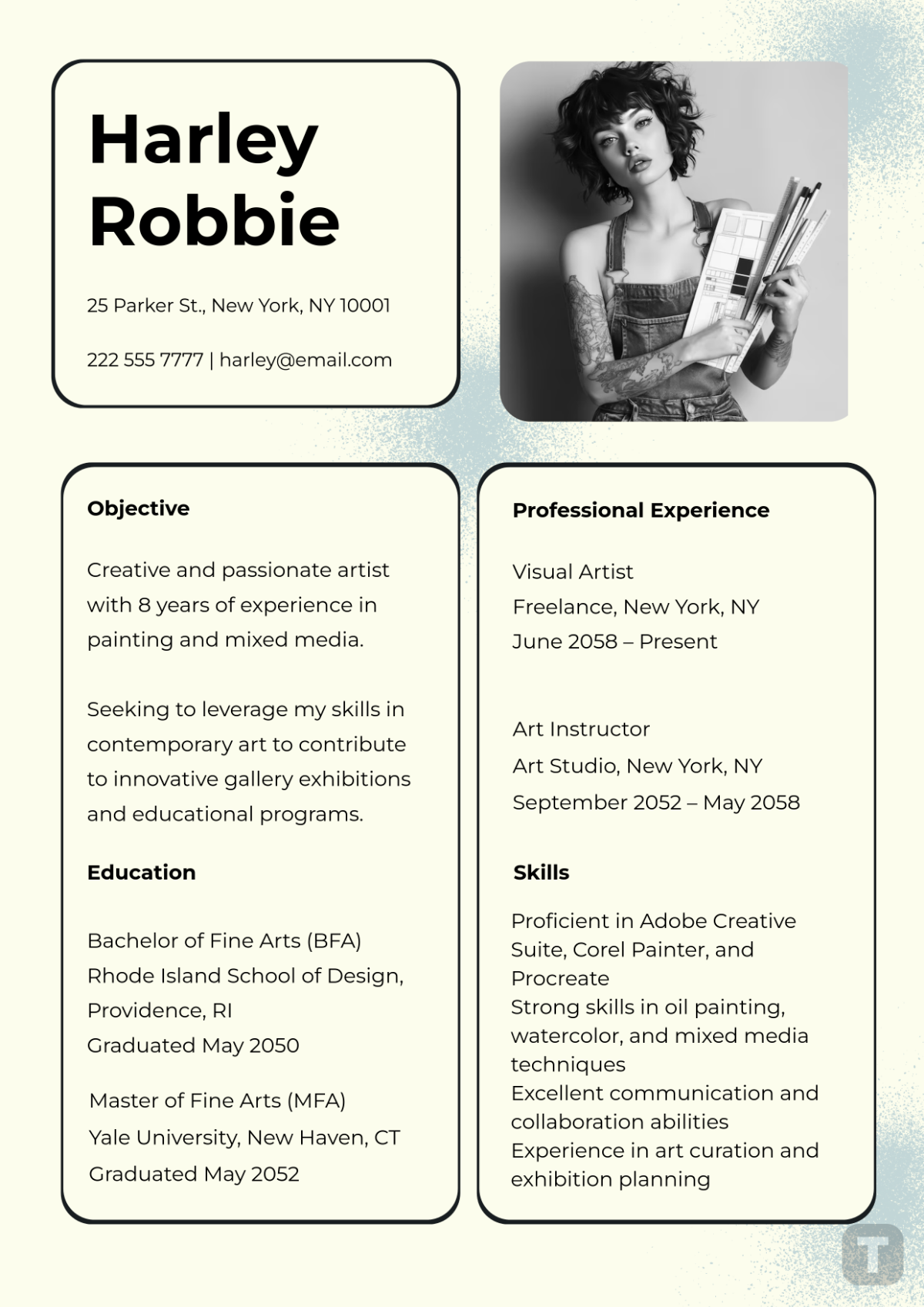 Minimalist Artist Resume