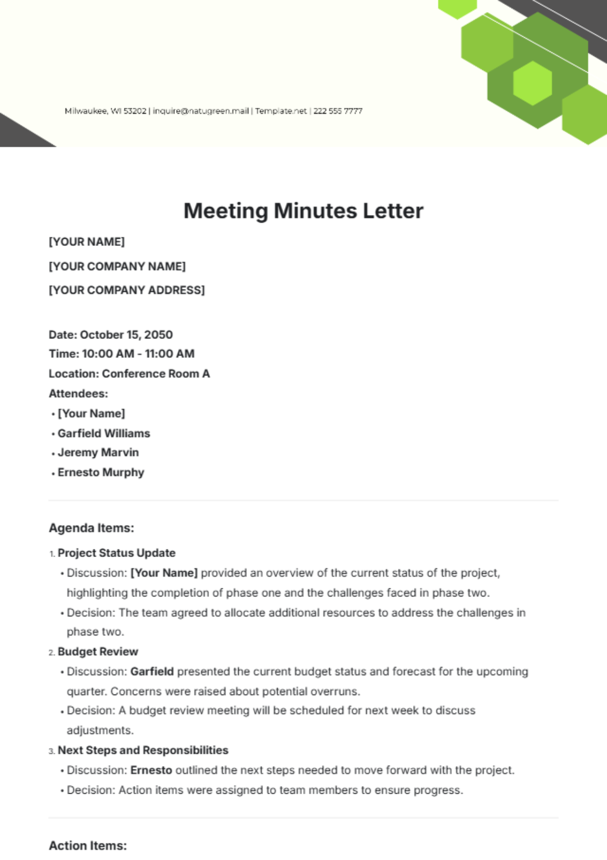 Meeting Minutes Letter Template - Edit Online & Download