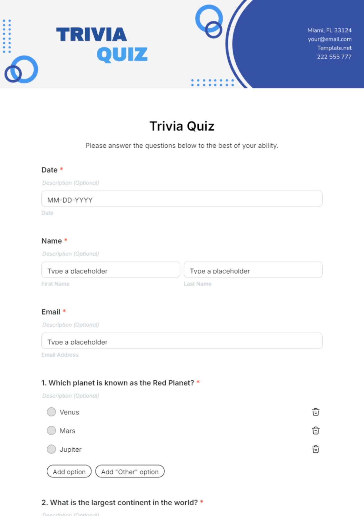 Trivia Quiz Template