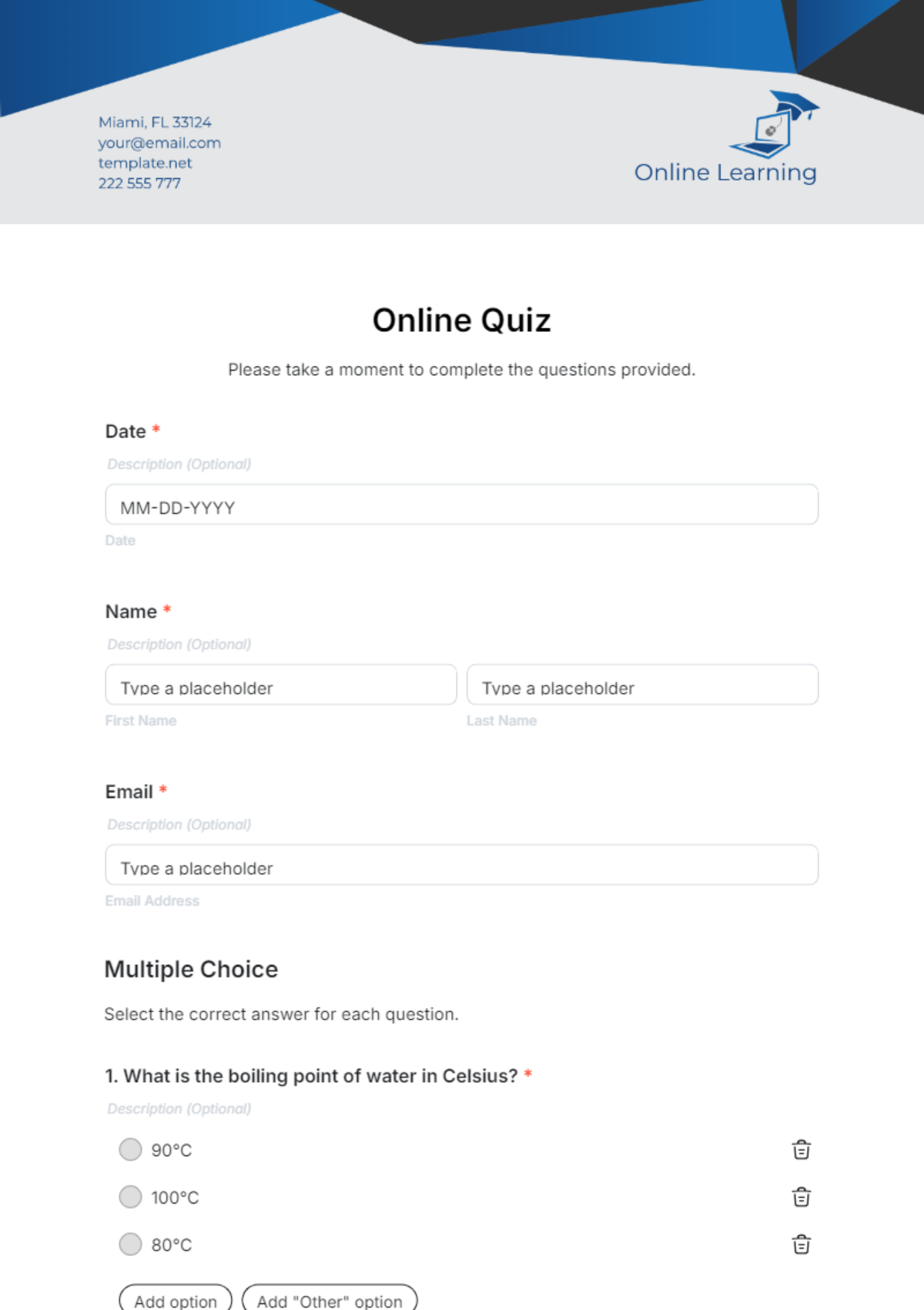 Online Quiz Template