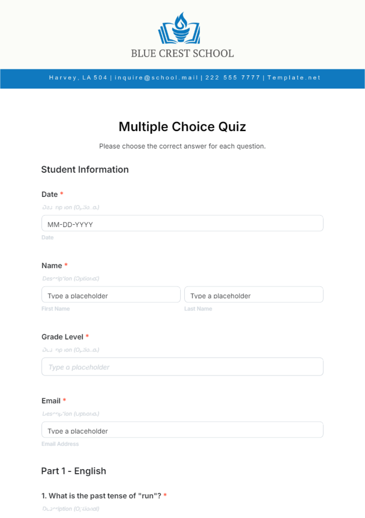 Multiple Choice Quiz Template