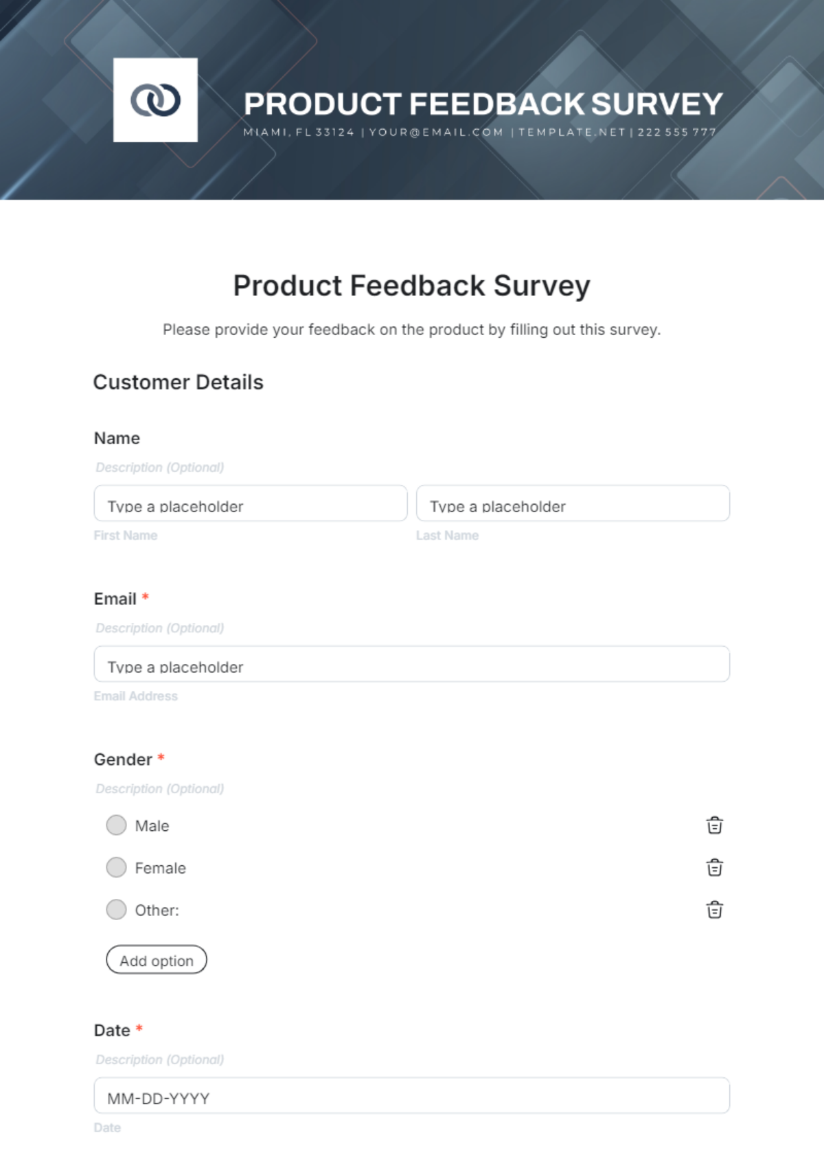 Product Feedback Survey Template