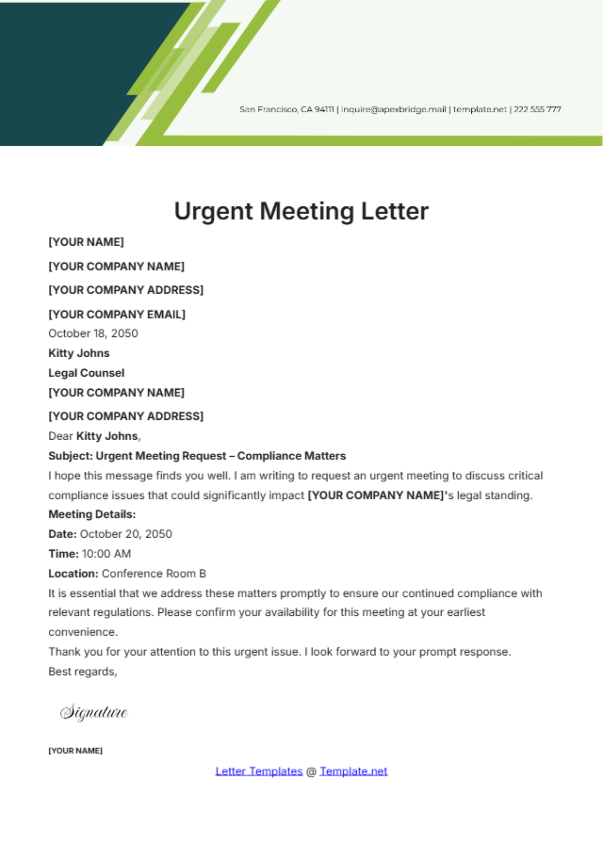 Urgent Meeting Letter Template - Edit Online & Download