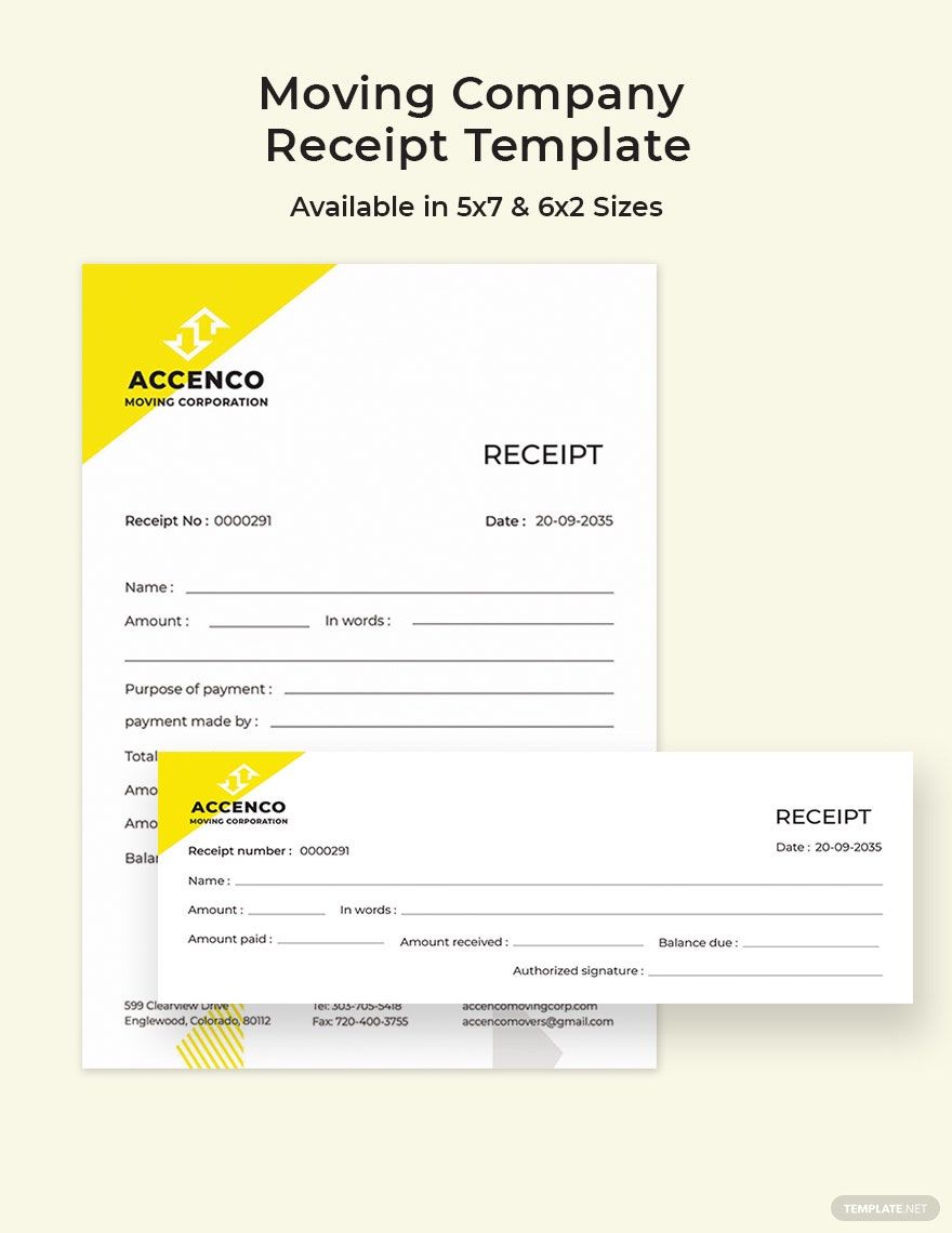 Moving Company Receipt Template