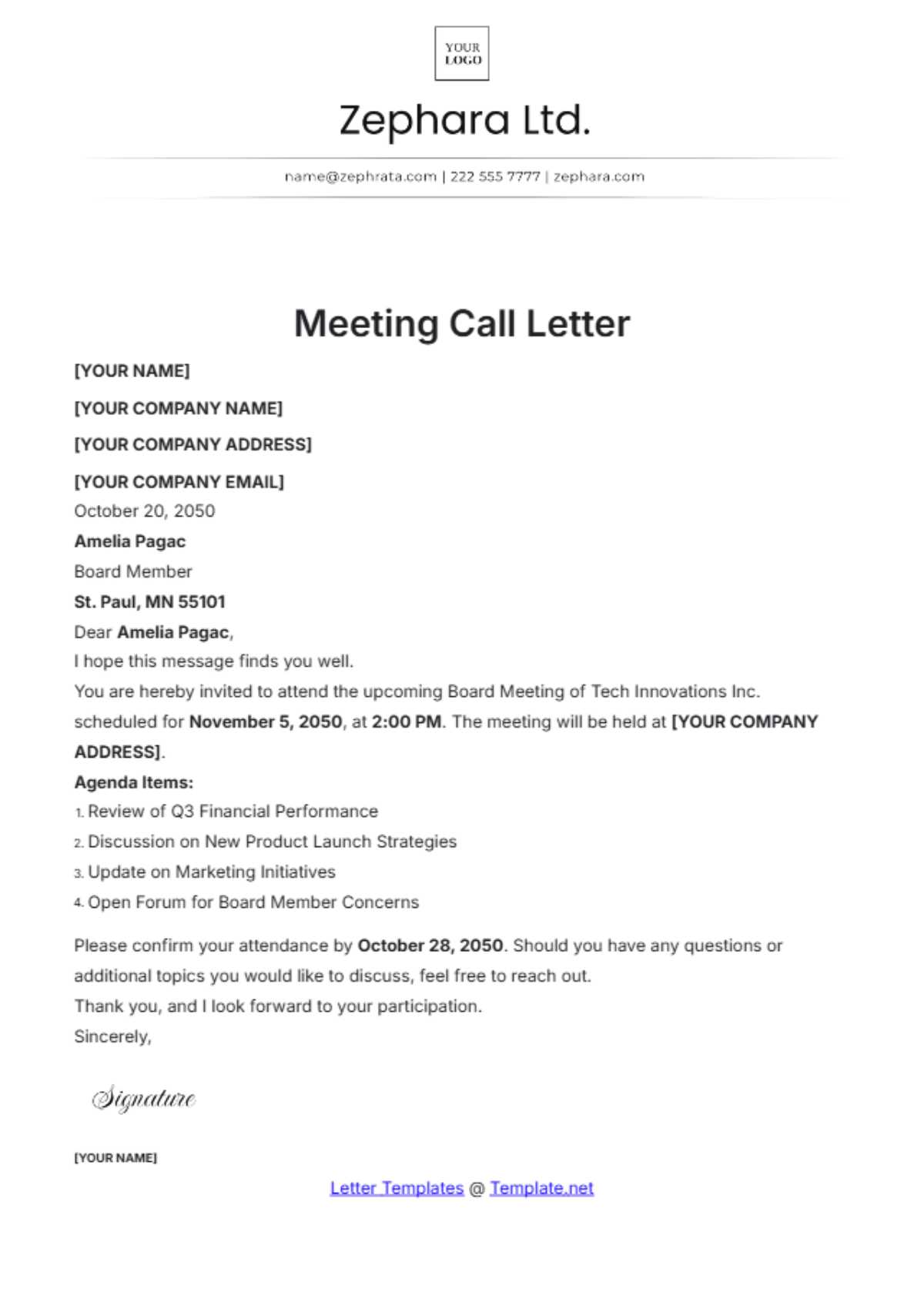 Meeting Call Letter Template - Download | Template.net