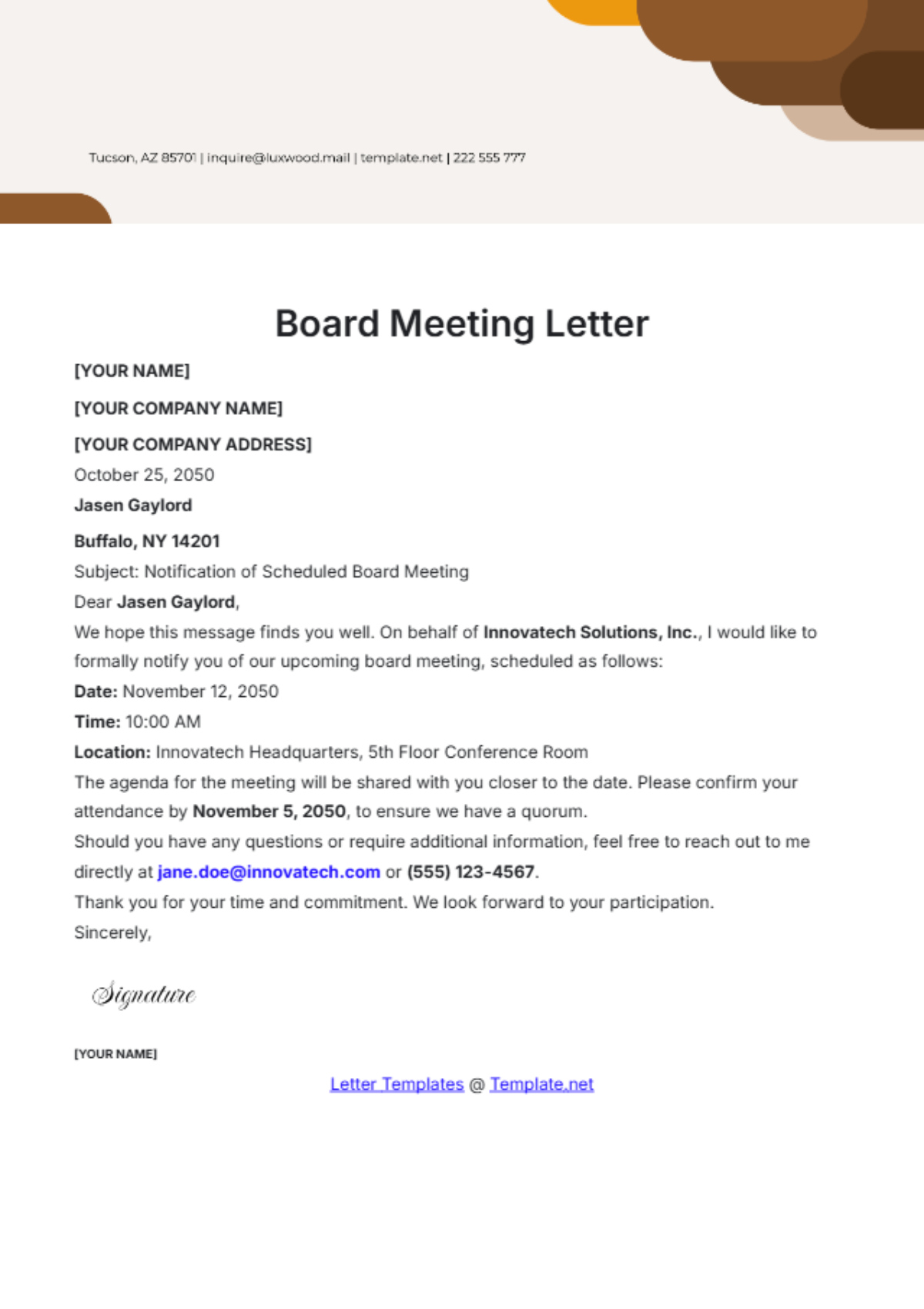 Board Meeting Letter Template - Edit Online & Download