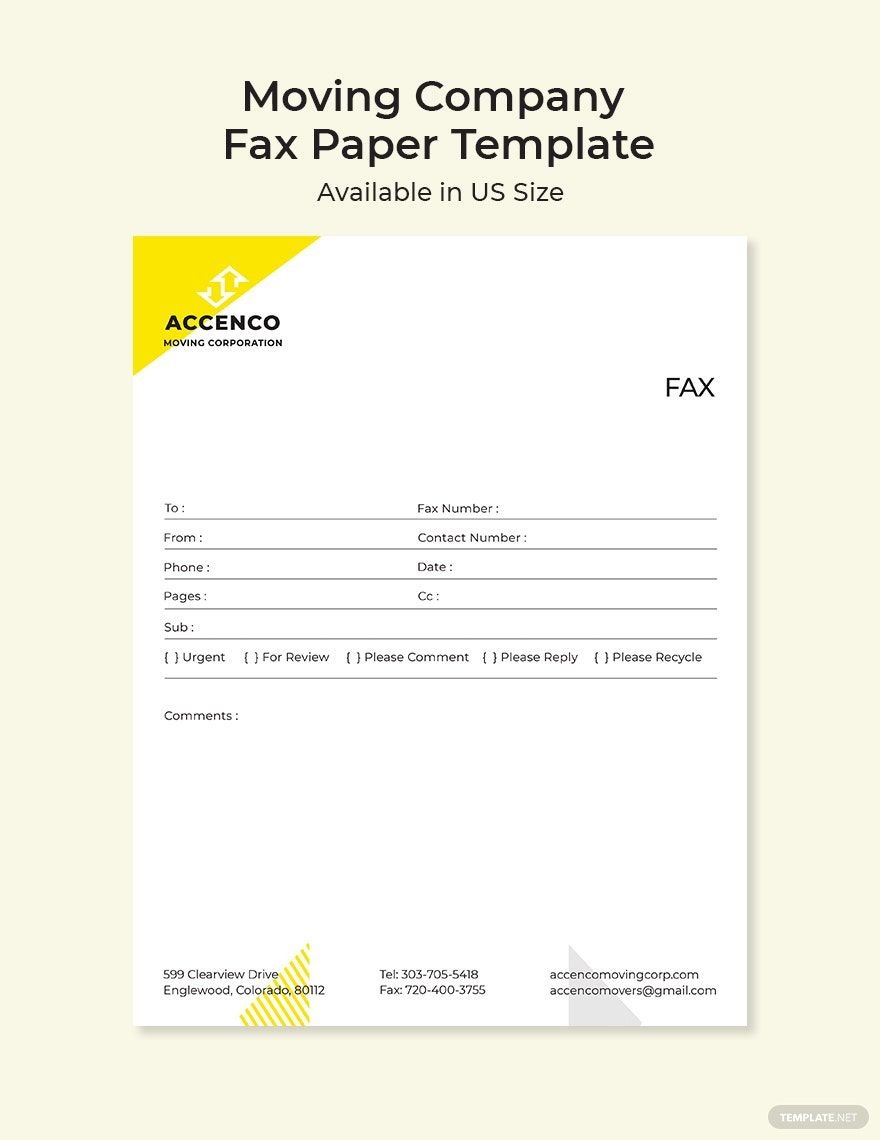 Moving Company Fax Paper Template