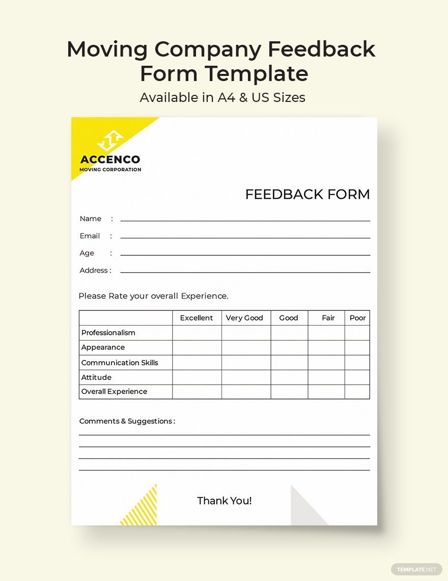 Moving Company Feedback Form Template
