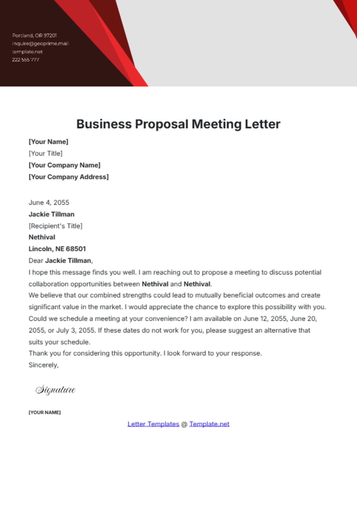 Business Proposal Meeting Letter Template - Edit Online & Download