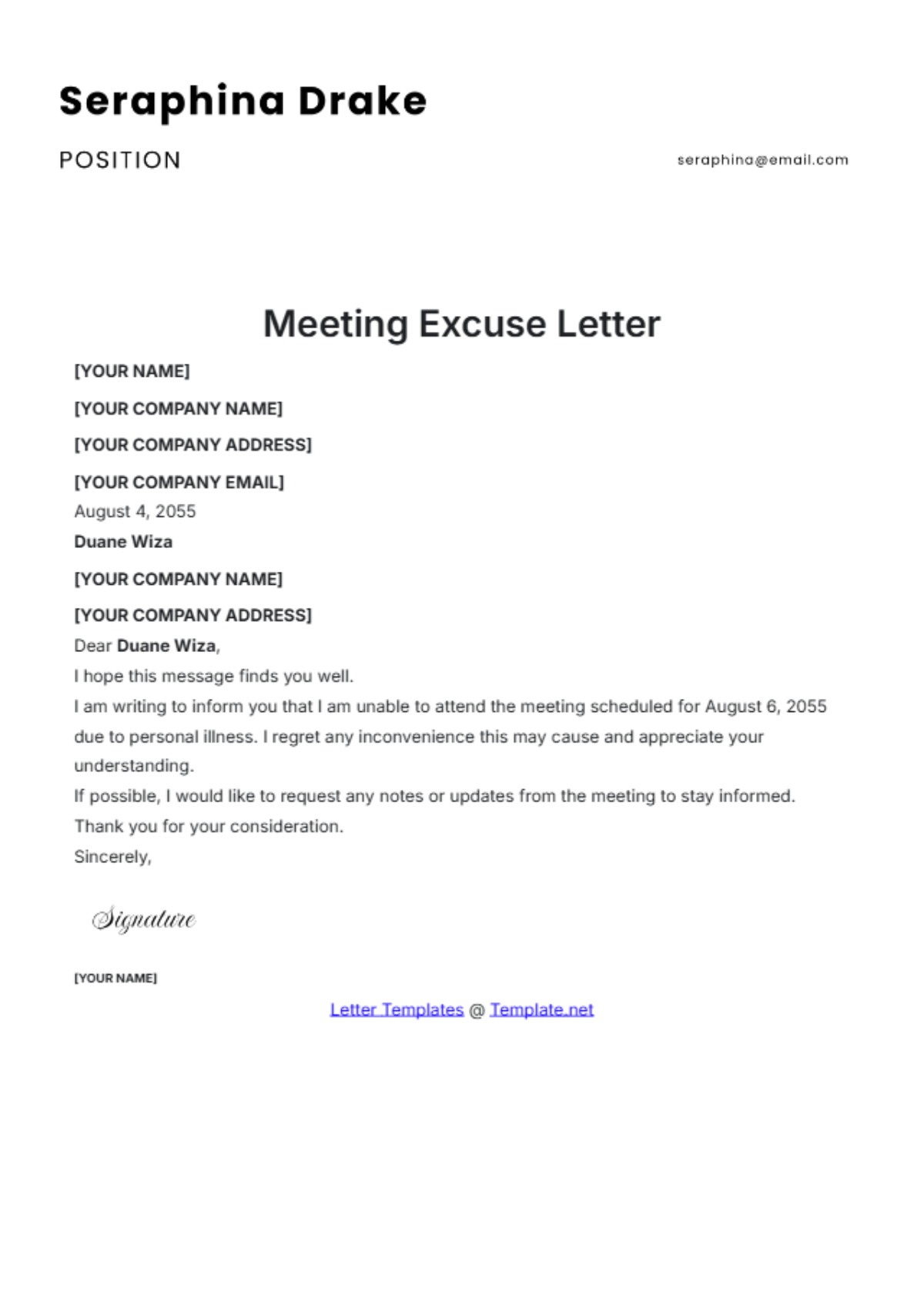 Meeting Excuse Letter Template - Edit Online & Download