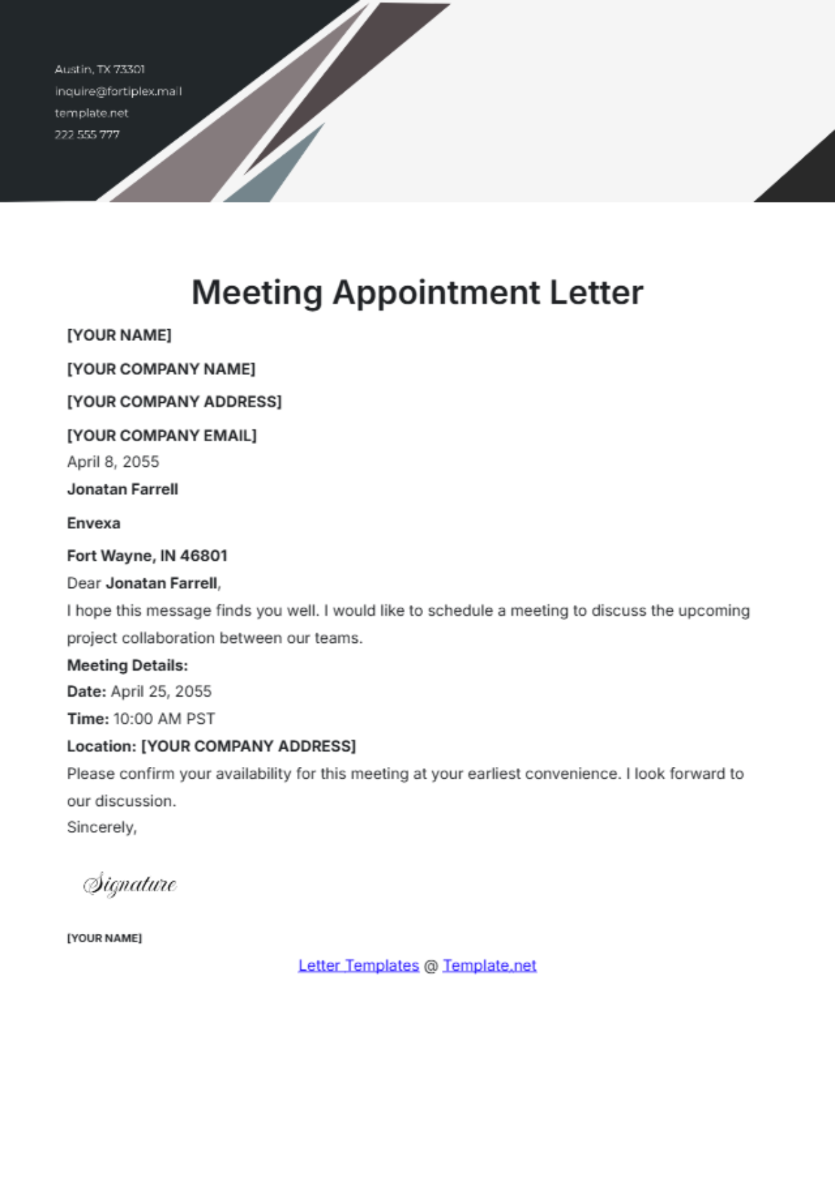 Meeting Appointment Letter Template - Edit Online & Download