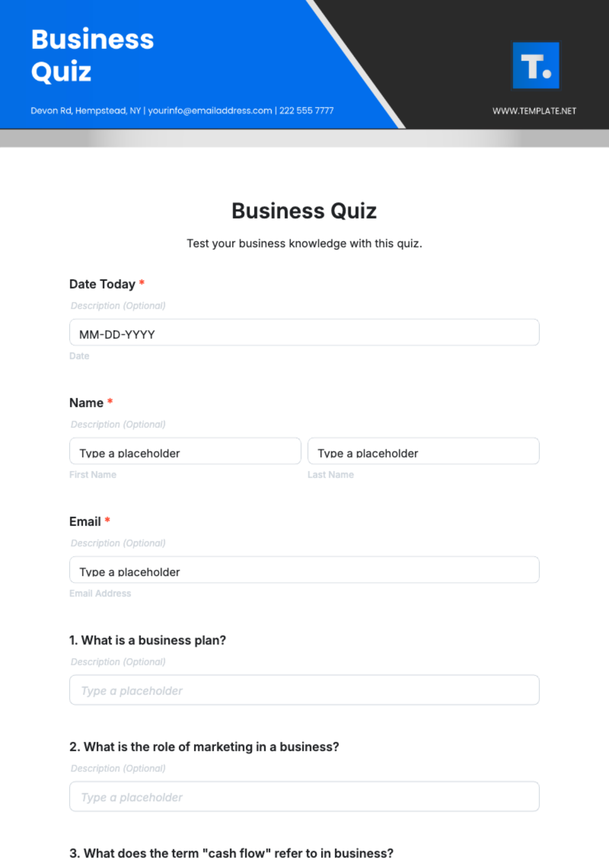 Business Quiz Template