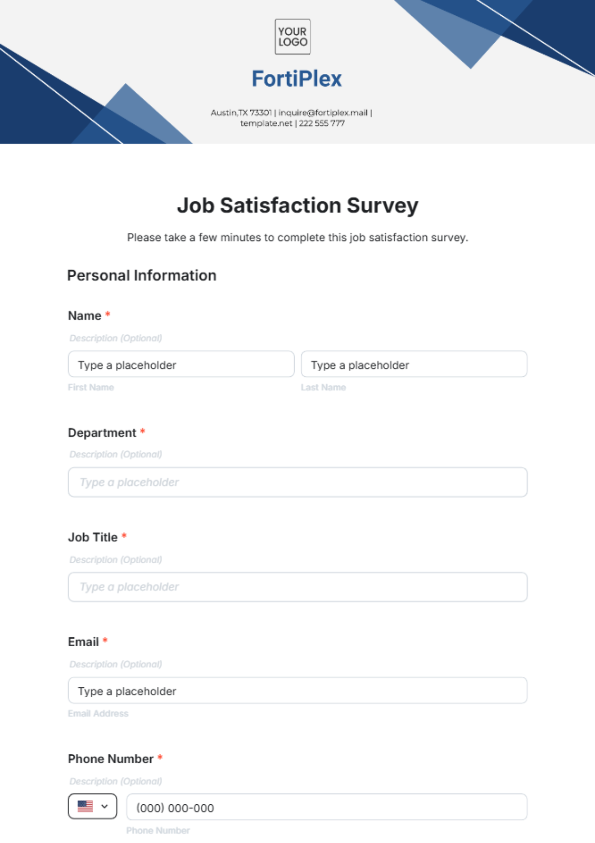 Job Satisfaction Survey Template - Edit Online & Download