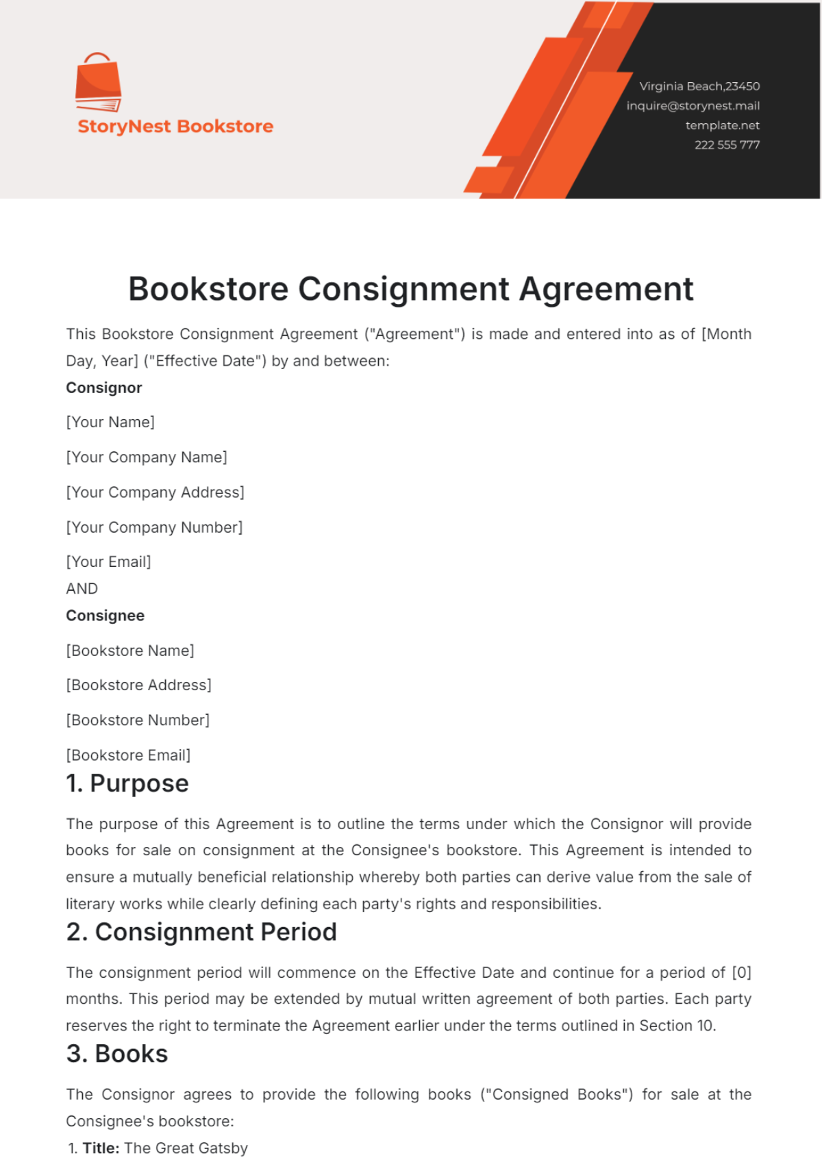 Bookstore Consignment Agreement Template