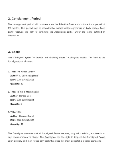 Free Bookstore Consignment Agreement Template to Edit Online
