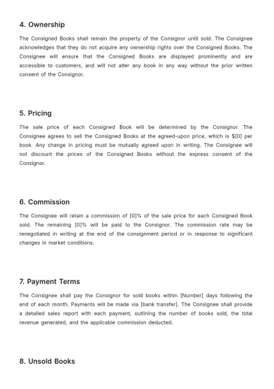 Free Bookstore Consignment Agreement Template to Edit Online