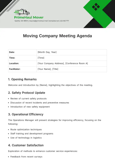 Free Moving Company Meeting Agenda Template to Edit Online
