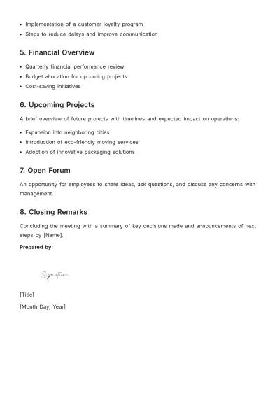Free Moving Company Meeting Agenda Template to Edit Online