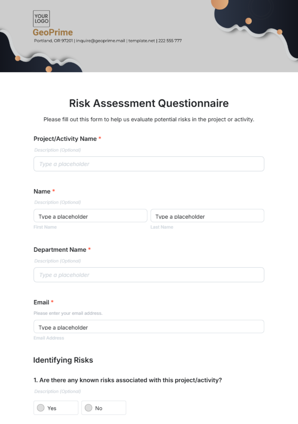 Risk Assessment Questionnaire Template