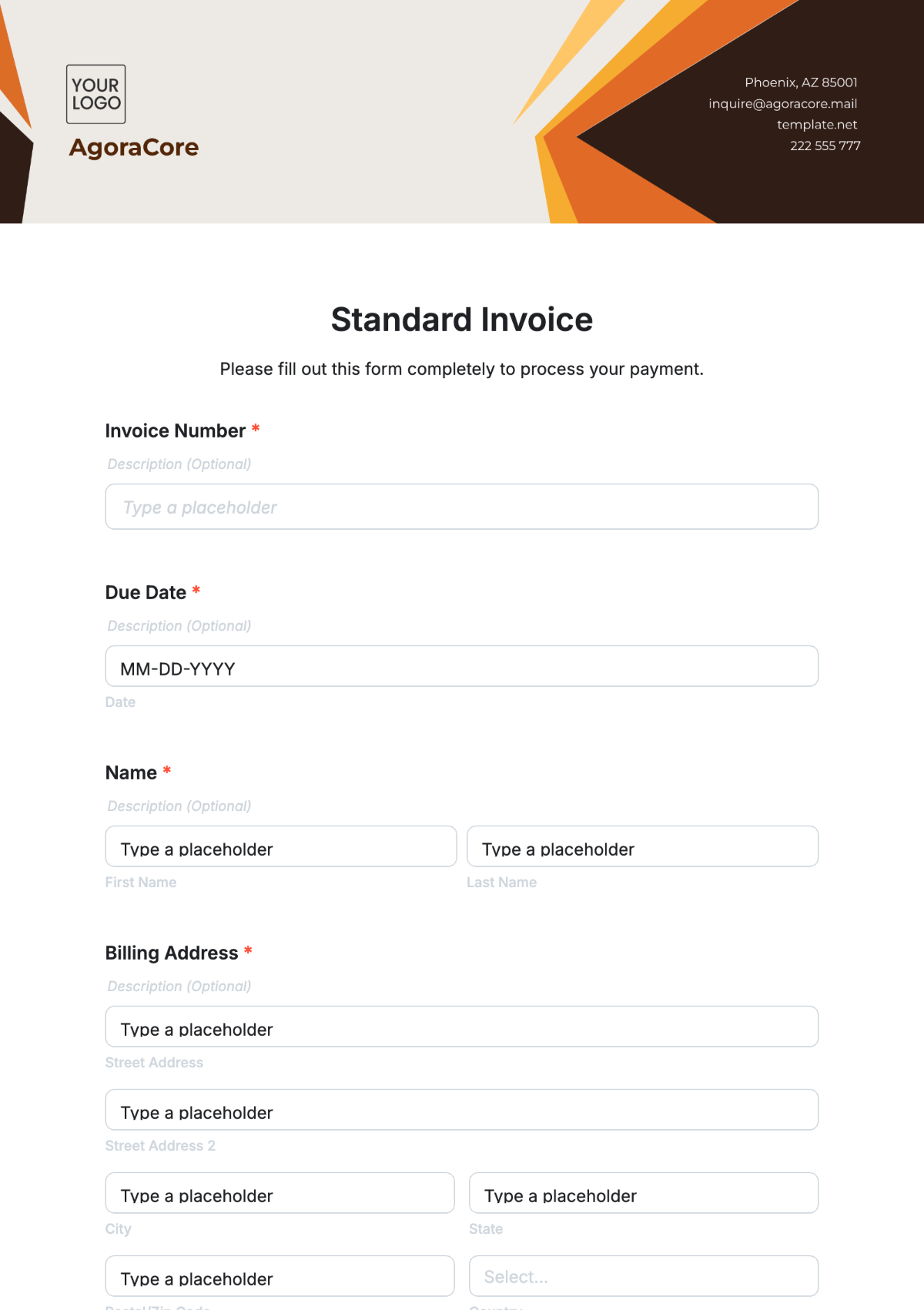 Standard Invoice Template